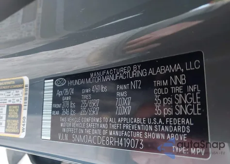 2024 Hyundai Tucson Se z USA, uszkodzony, nr VIN 5NMJACDE8RH419073